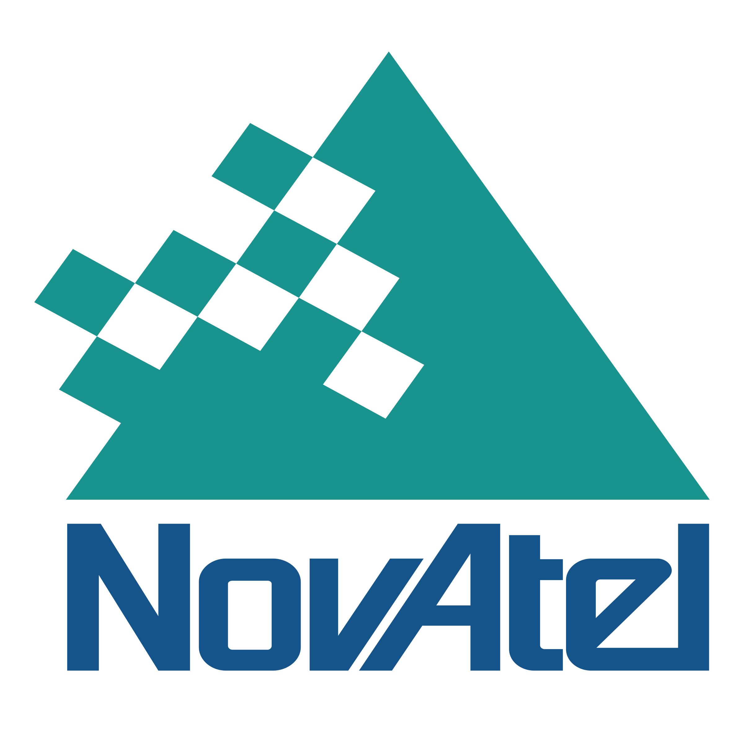 Logo of a teal mountain with black squares ascending its slope, and the word 'NovaAzel' in blue below.