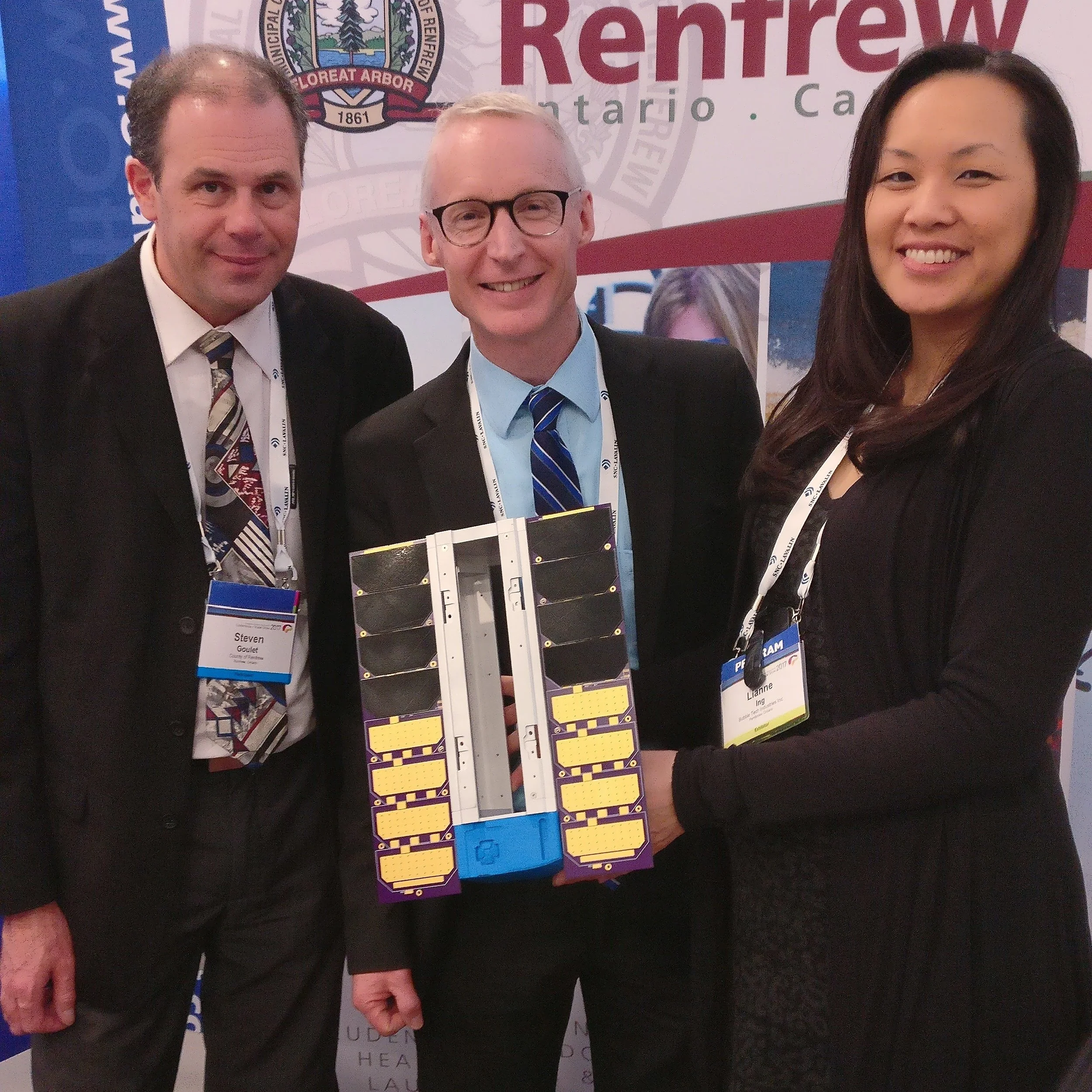  Steven Goulet and David Wybou from County of Renfrew, and Lianne Ing, VP of Bubble Technology Industries  