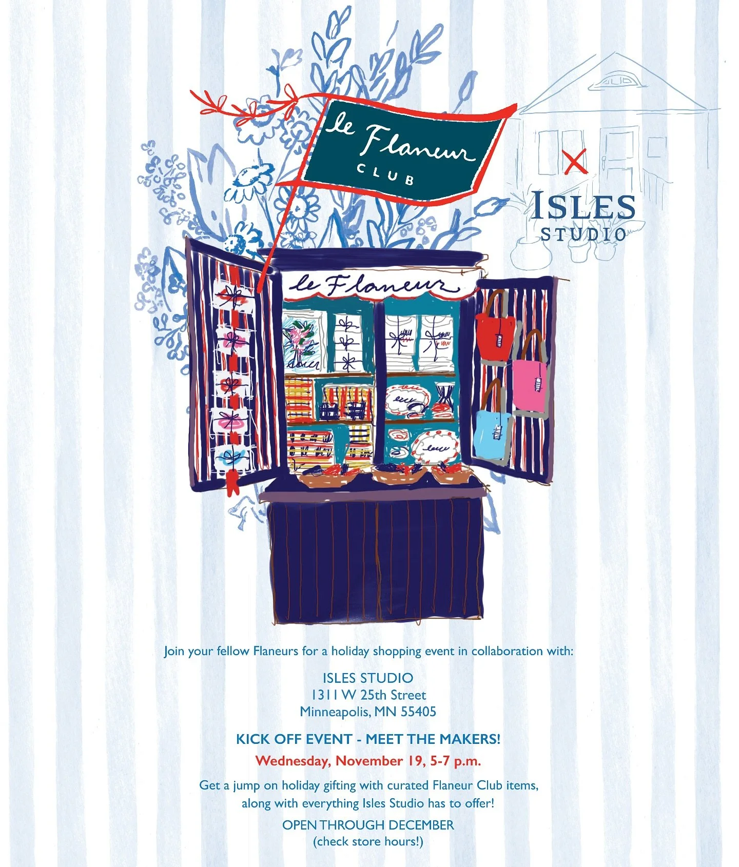Save the Date! le Flaneur club x Isles Studio @islesstudio 
Pop-Up Shop - Meet the Makers Event 🗓️ Wednesday, November 19th | 5&ndash;7 PM
Join us for an evening of creativity and community featuring local artists &amp; the new product launch by the