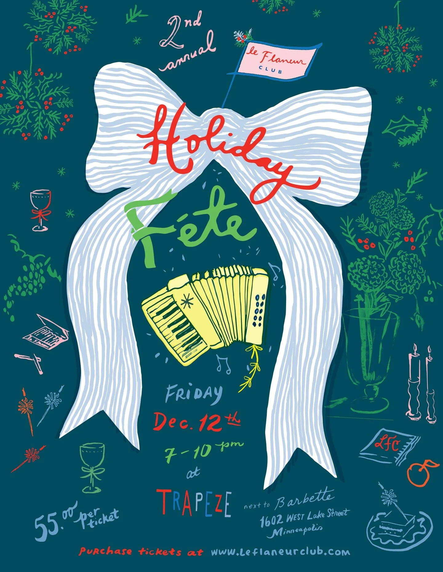 Join us for our Second Annual Holiday F&ecirc;te!
Friday, December 12th
7-10pm
@trapezebubbles (next to @barbettempls)
Tickets 🎟️ available on our website 
leflaneurclub.com