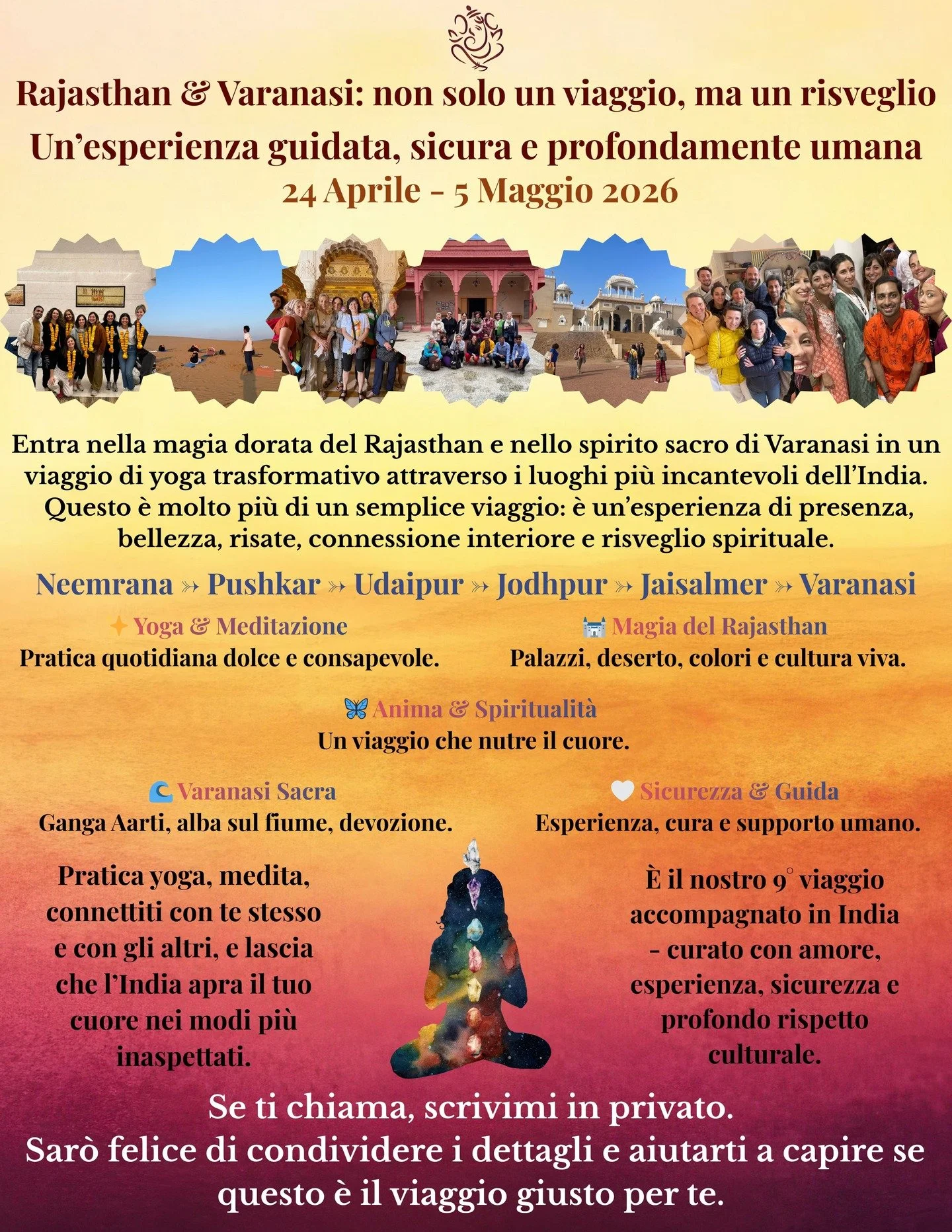 Rajasthan dorato, deserti che brillano al tramonto, palazzi che raccontano storie antiche&hellip; e poi Varanasi, dove il sacro tocca il cuore e qualcosa dentro di noi si risveglia davvero ✨

Insieme a Lucrezia @lucrezia_montrone accompagniamo un nuo