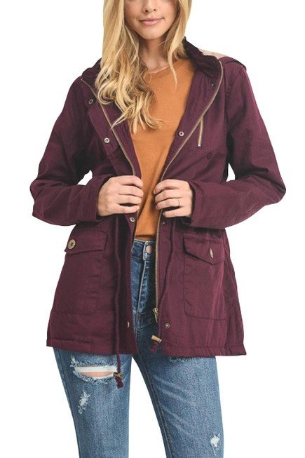 Women's Casual Solid Faux Fur Parka Jacket