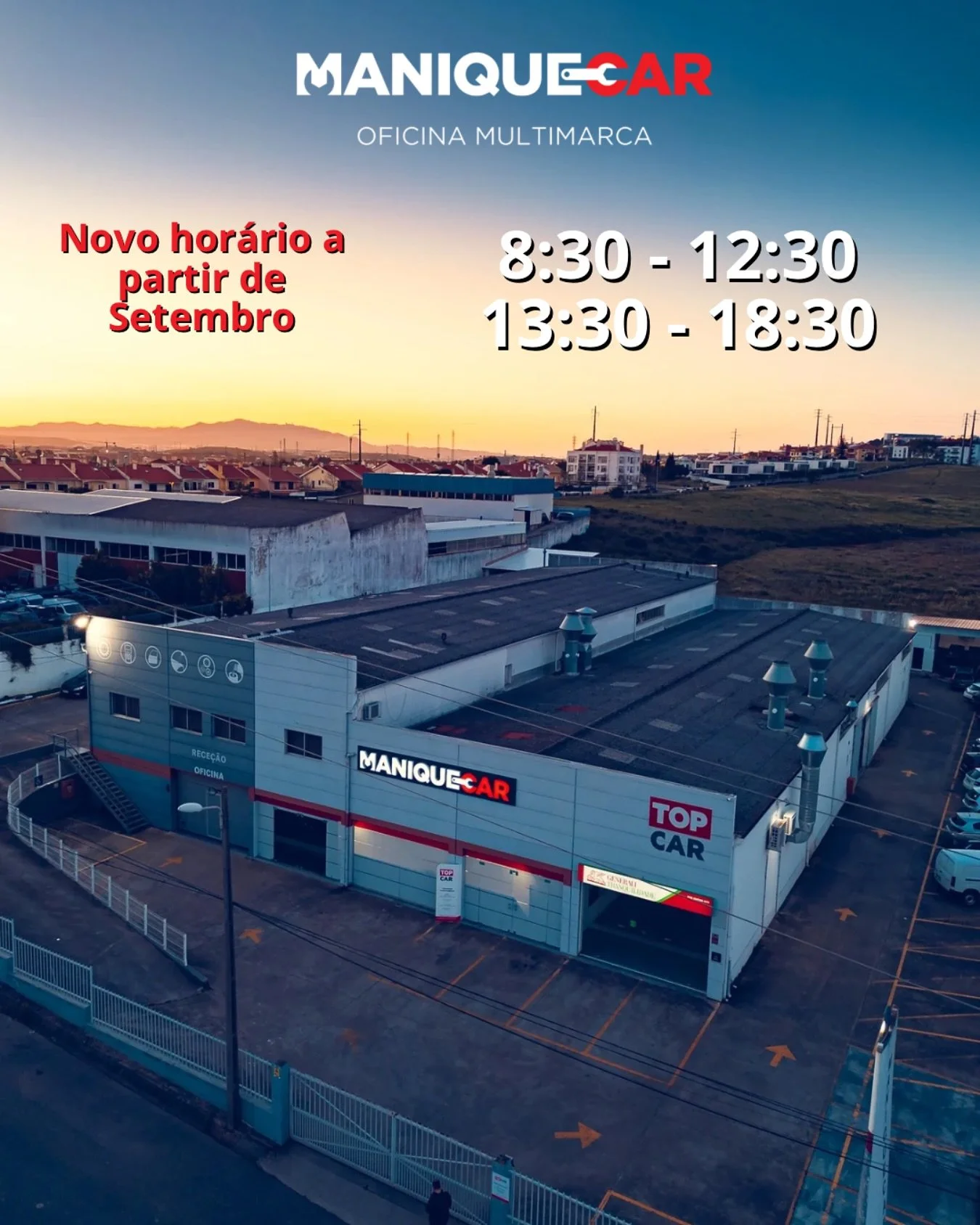 🕒 Novo horário Maniquecar – a partir de setembro
Estamos de volta ao ritmo habitual!
📆 Segunda a Sexta
🕗 08h30 – 12h30
🕐 13h30 – 18h30
🔧 Conte connosco para tudo o que o seu carro precisar.
Passe por cá ou agend