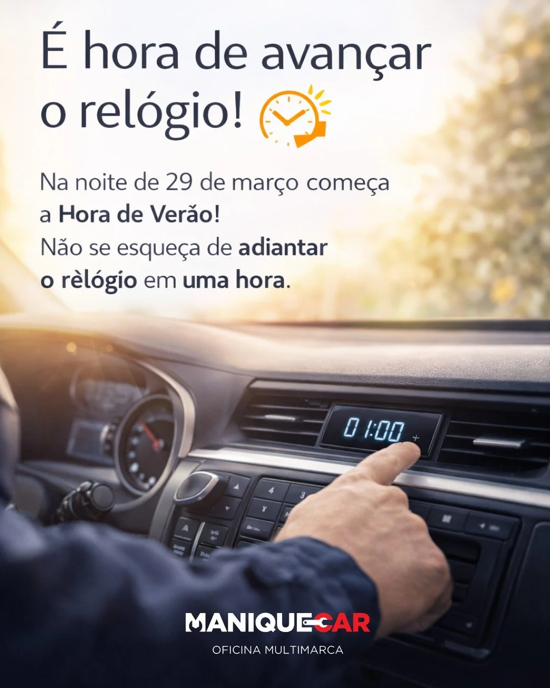 Este fim de semana chegou a altura de avan&ccedil;ar o rel&oacute;gio!

Na madrugada de 29 de mar&ccedil;o, come&ccedil;a a Hora de Ver&atilde;o.
N&atilde;o se esque&ccedil;a de adiantar o rel&oacute;gio uma hora ⏩
&Agrave;s 01:00h vai adiantar para 