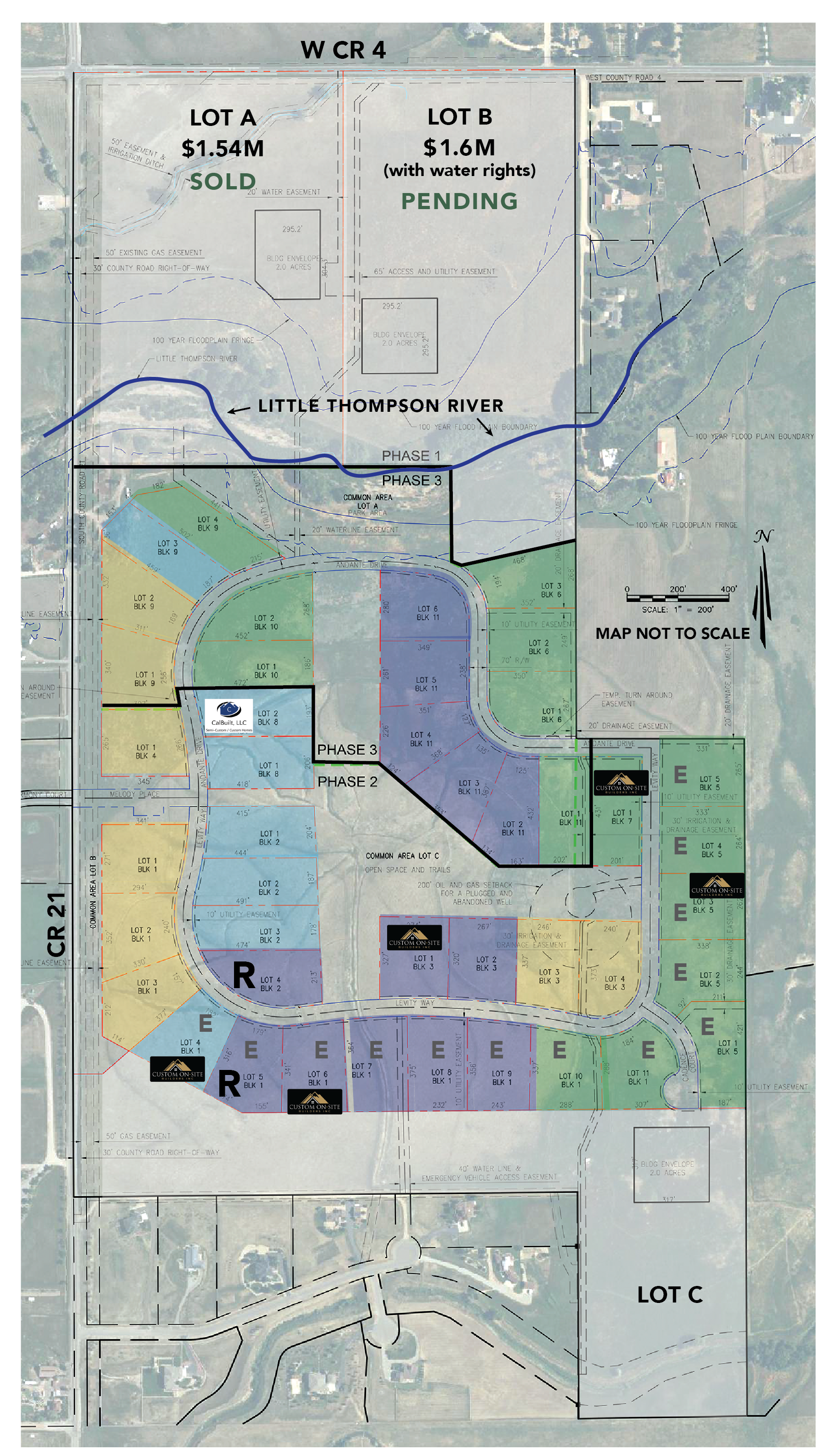 Berthoud River Site Plan with reserved lots and custom builders