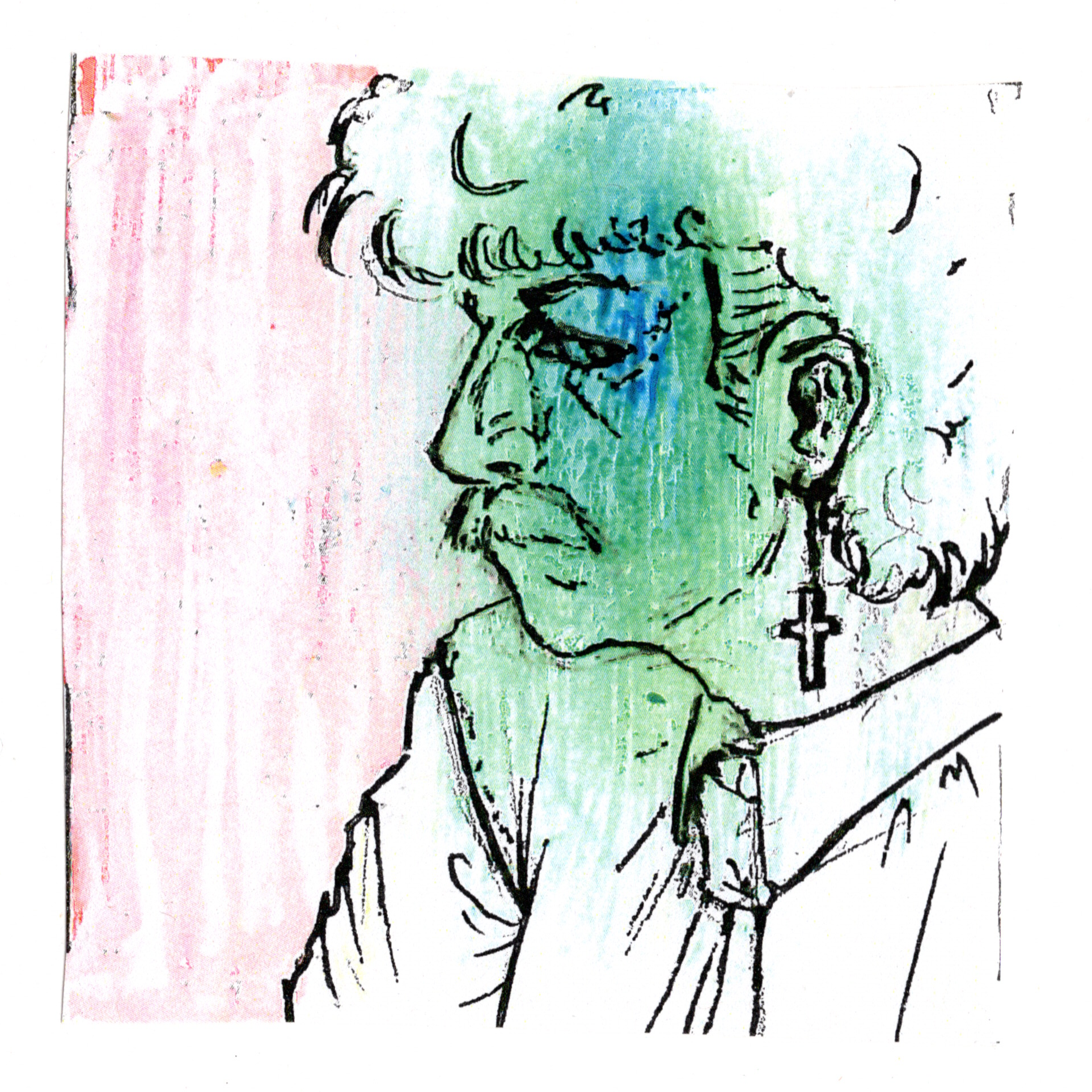Ink and marker on white crayon, 2024