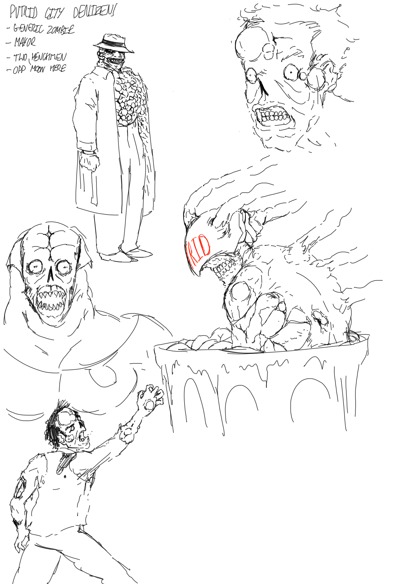 Mucus Man's enemies sketches