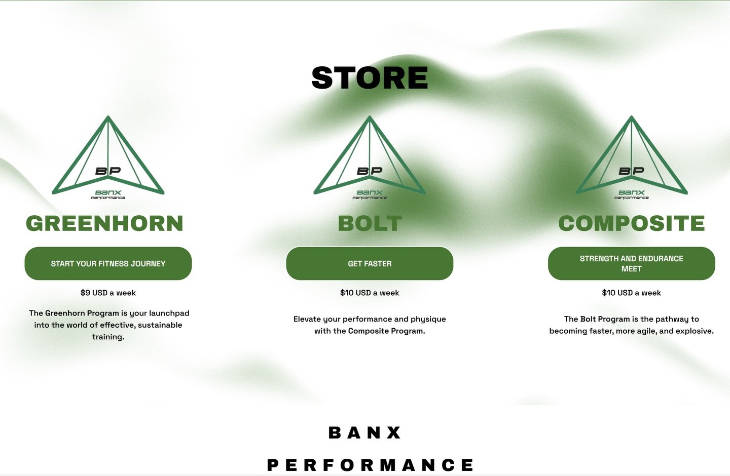 Wherever you are in your training journey&mdash;we&rsquo;ve got a program for you.

🟢 New to training? Greenhorn
⚡ Want speed &amp; power? Bolt
🧠 Want it all? Composite

Performance starts here.
🔗 banxperformance.com