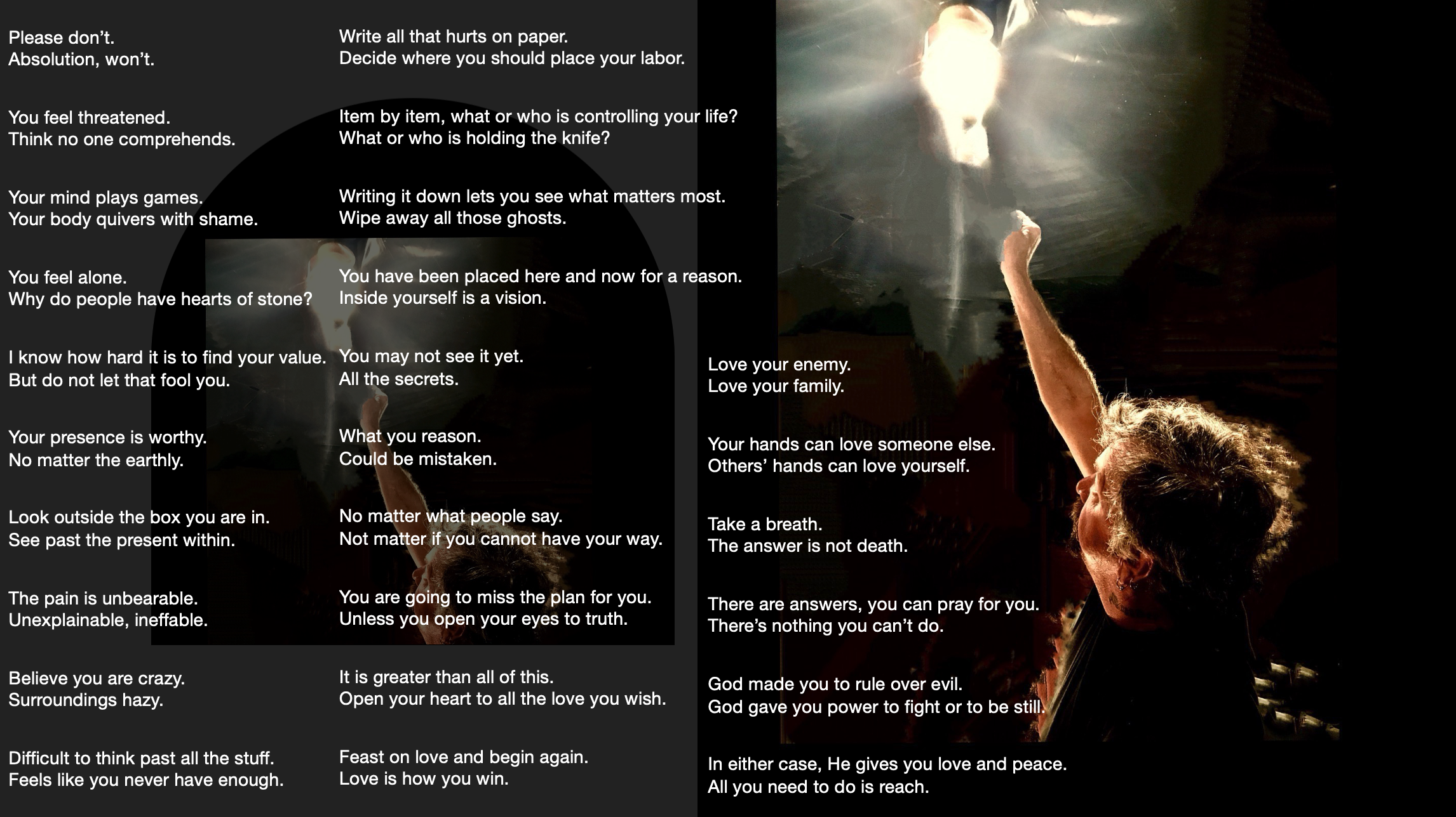 think nobody knows, more than you think, it's not what you ought to do, it's not meant for you, suicide is not the answer,