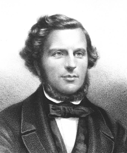 Black and white portrait of a young man with wavy hair, wearing a dark suit, white shirt, and bow tie, from the 19th century.