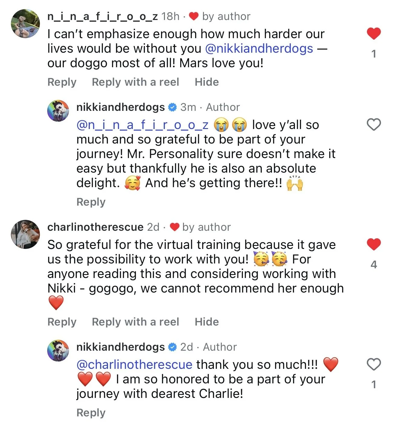 Screenshot of two social media clients who work with Nikki virtually saying how great the experience was.