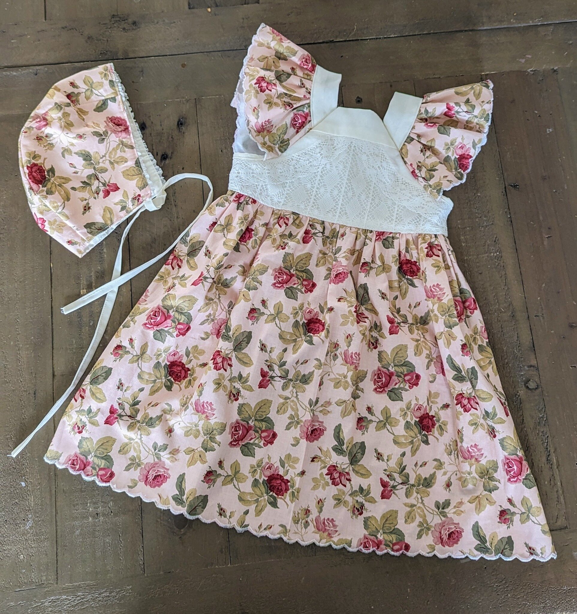 ✨Heirloom Children's Clothing Launch ✨

I am now making handmade heirloom clothing perfect for your loved little ones. 

The first product I'd like to introduce you to is the English Rose dress and matching bonnet. It is made from 100% vintage cotton