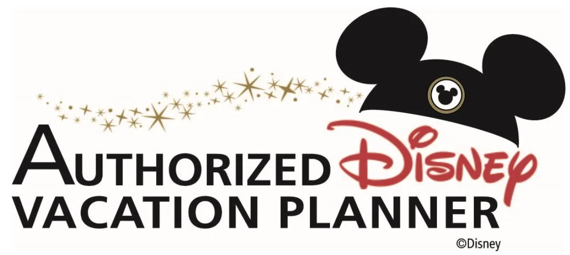 Disney authorized vacation planner logo with black Mickey Mouse ears, gold star accents, and Disney script.