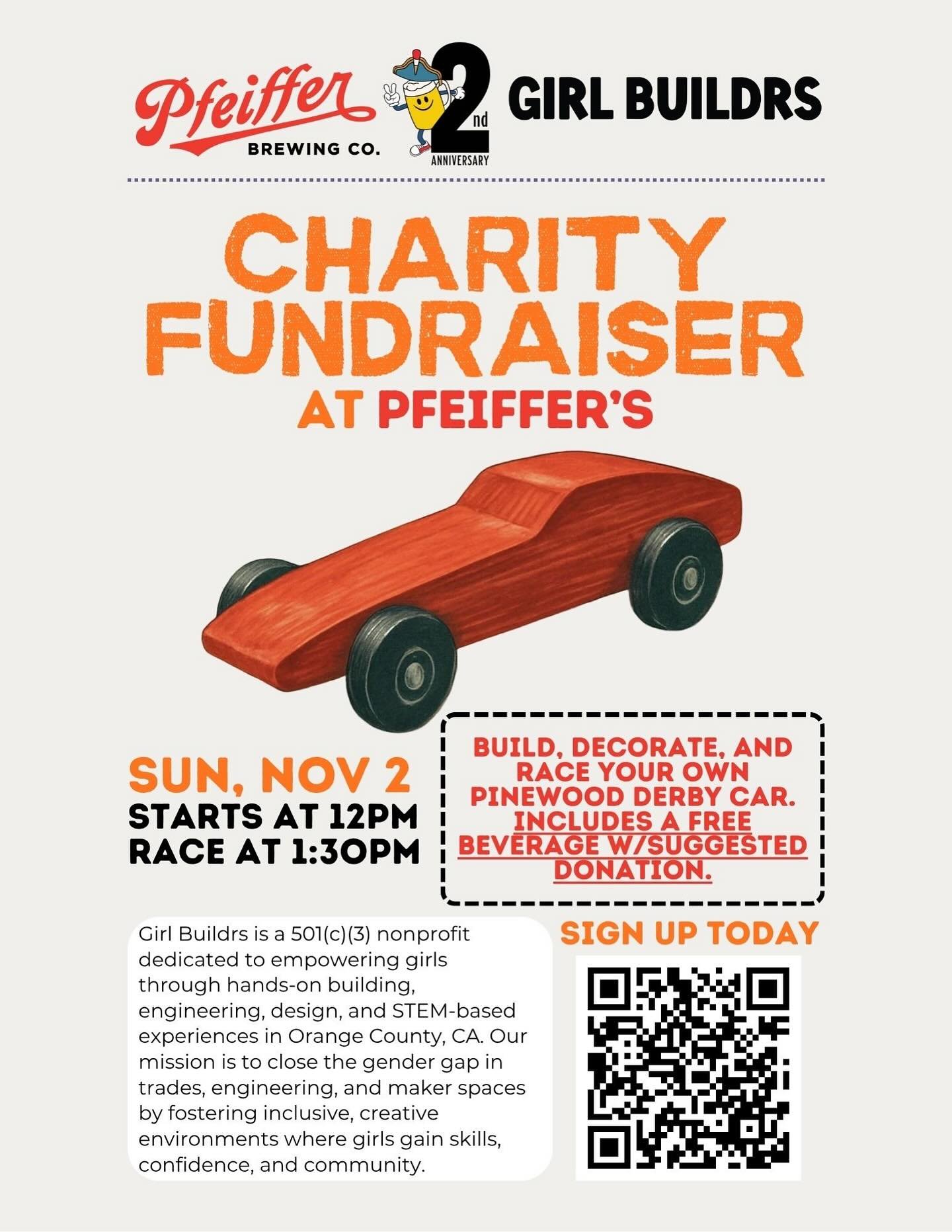 🏁 Save the Date: Nov 2, Sunday &mdash; Girl Buildrs Fundraiser at Pfeiffers! 🎉

💪 Please join us to start raising funds for our 2nd Annual Free Girls Summer Building Program! The 1st Annual Free Girls Summer Building Program was a huge success and