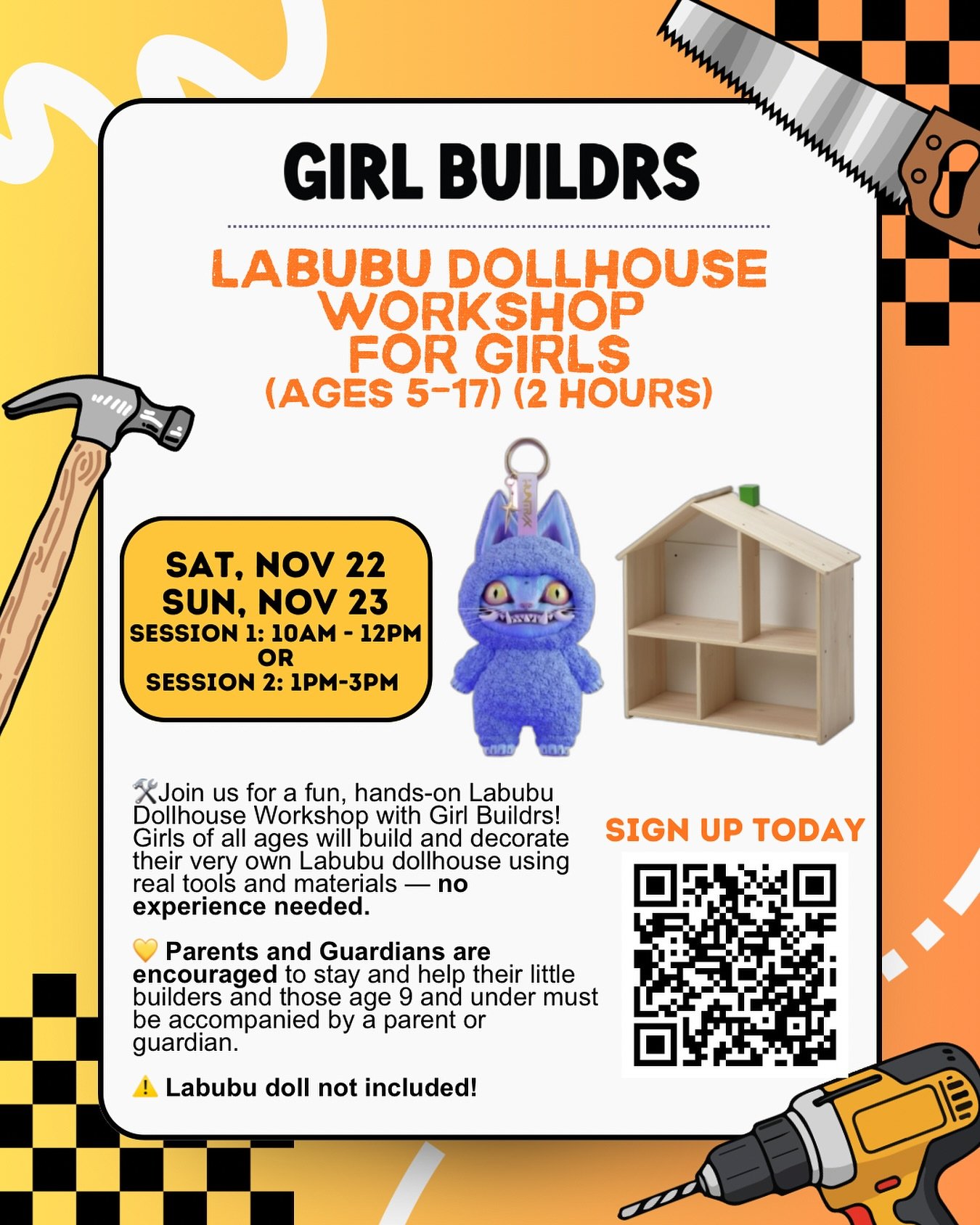 ✨ Build Your Own Labubu Dollhouse &mdash; Workshop for Girls! ✨

🏠 Join us for our Build Your Own Labubu Dollhouse workshop! Girls of all ages will get hands-on experience building and decorating their very own miniature dream homes.

🗓 Choose your