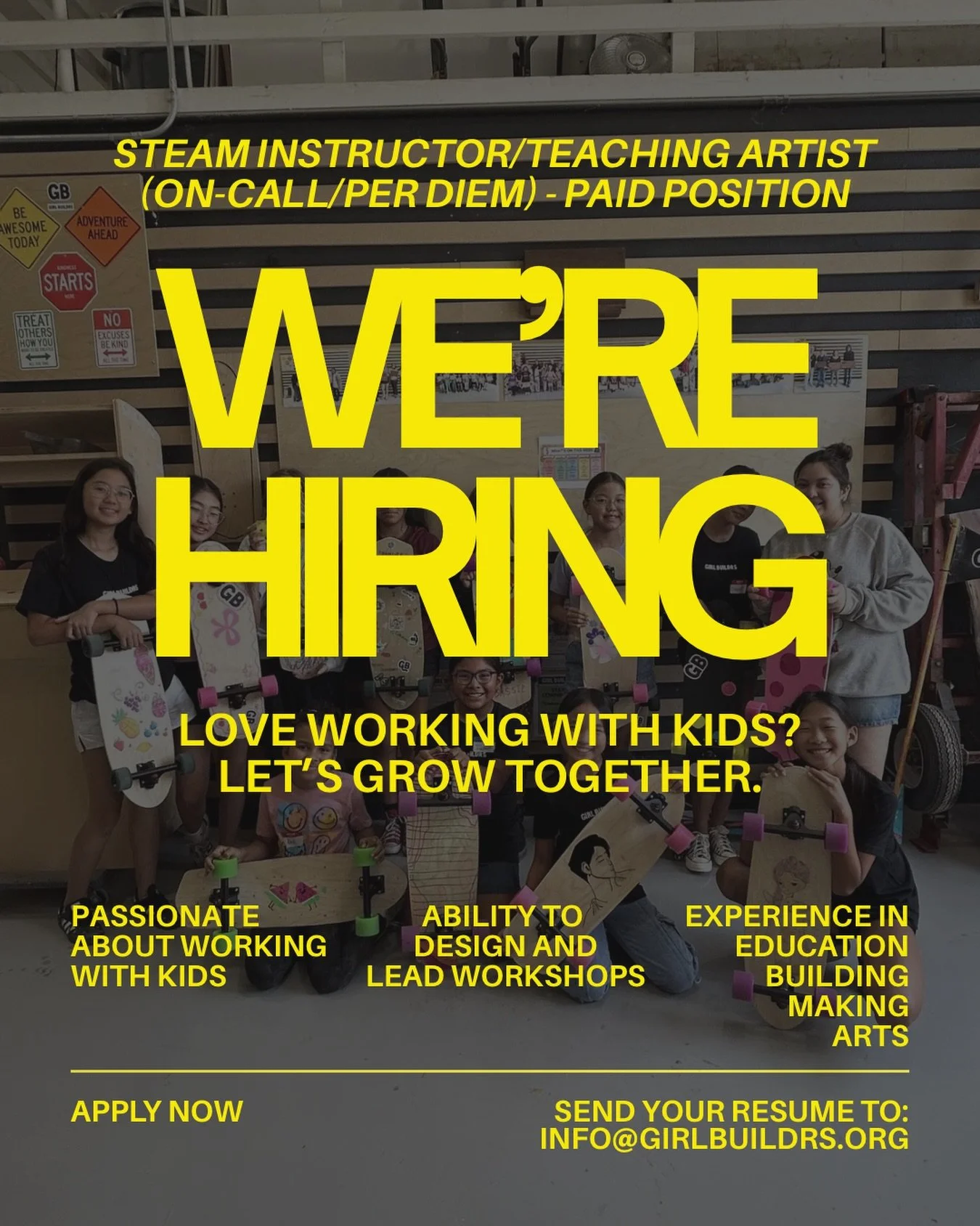 Position: STEAM Instructor / Teaching Artist
Job Type: Paid (On-Call / Per-Diem)
Location: 780 S Van Buren St Suite E, Placentia, CA 92870
Pay: Competitive hourly pay based on experience

Love guiding and inspiring young builders?
Let&rsquo;s grow to