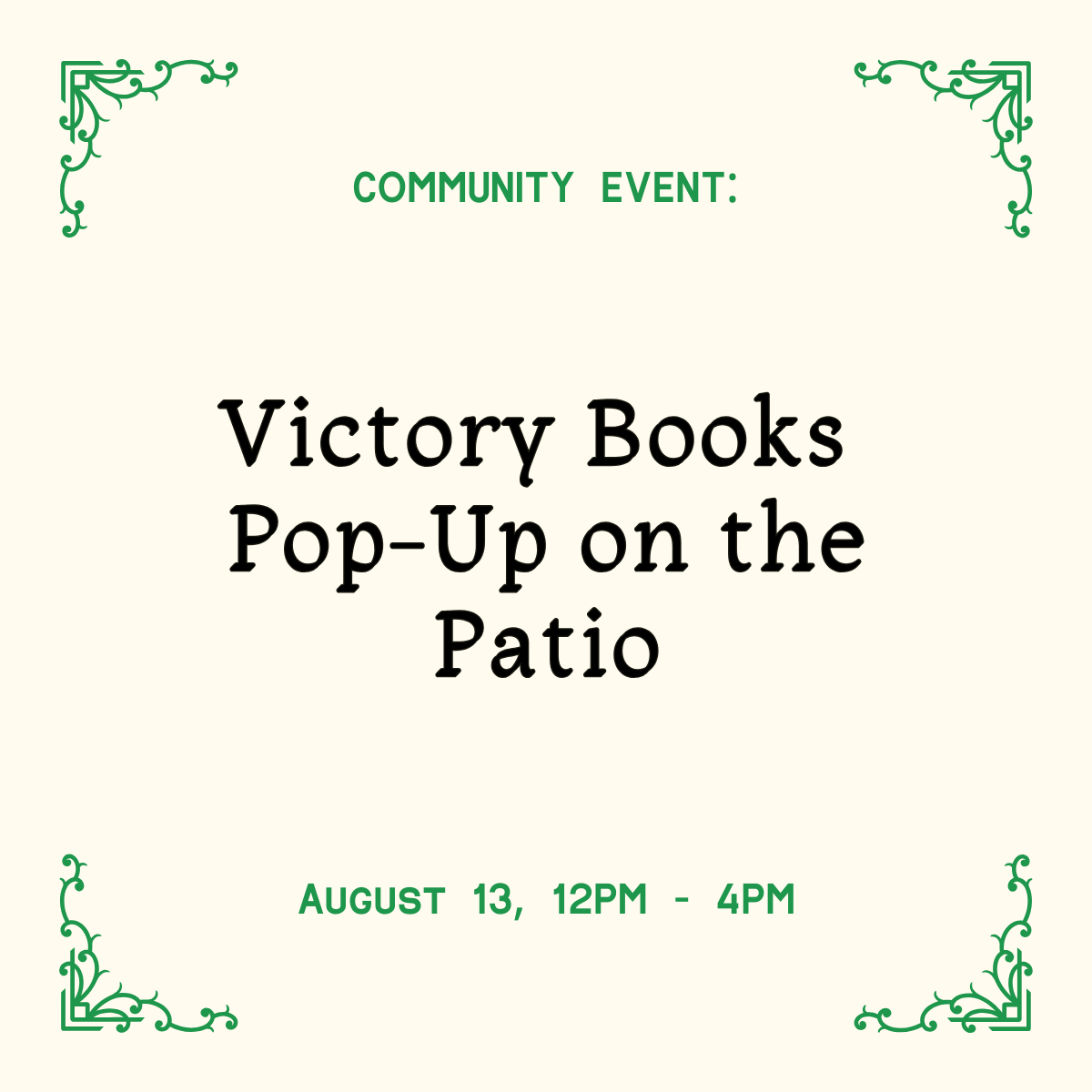 Victory Books Pop-Up on the Patio