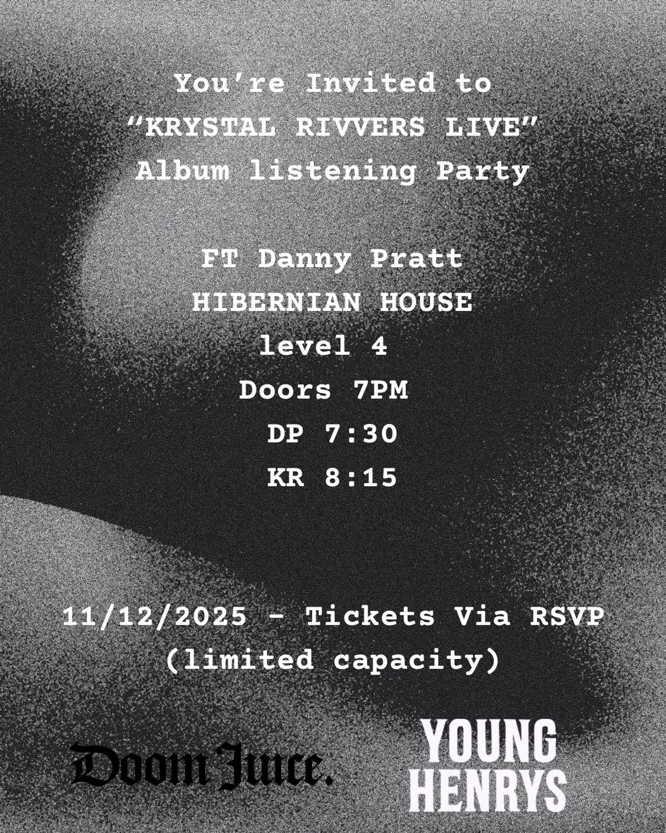 Thursday DEC 11 &ldquo;LIVE @ HIBERNIAN&rdquo; listening party 
-
Friends we can&rsquo;t wait to see you all, emails will be sent out to our subscribers and those that have dropped you&rsquo;re email via DM&rsquo;s (there&rsquo;s still time if you ha