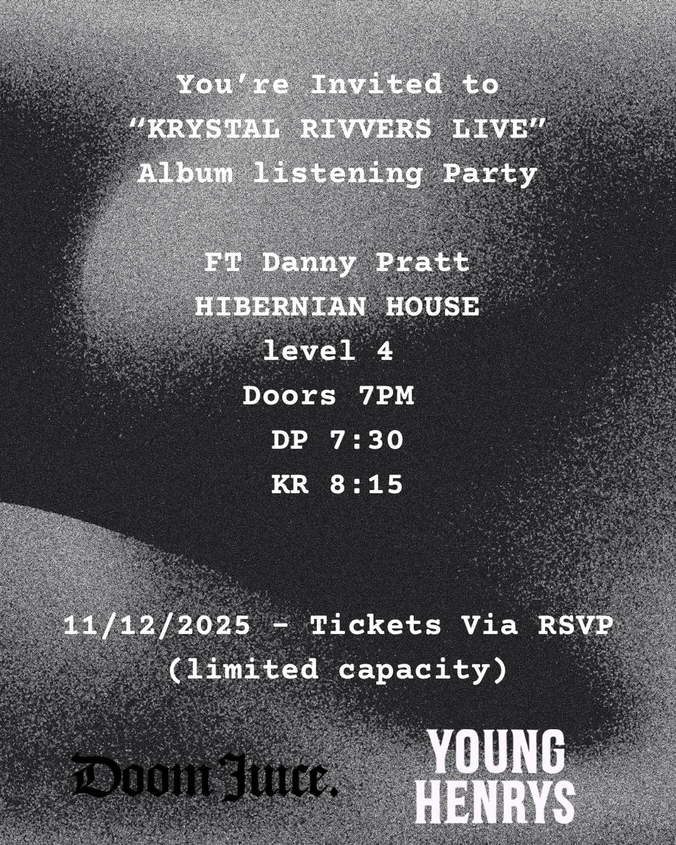 Thursday DEC 11 &ldquo;LIVE @ HIBERNIAN&rdquo; listening party 
-
Friends we can&rsquo;t wait to see you all, emails will be sent out to our subscribers and those that have dropped you&rsquo;re email via DM&rsquo;s (there&rsquo;s still time if you ha