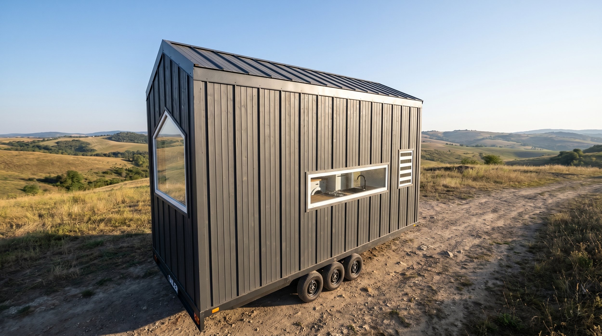 Gumnut 5.0 is a single level 1-bedroom studio Tiny Home by Oz Tiny Homes in Australia, designed for off-grid living with a modern timber look and double-glazed windows