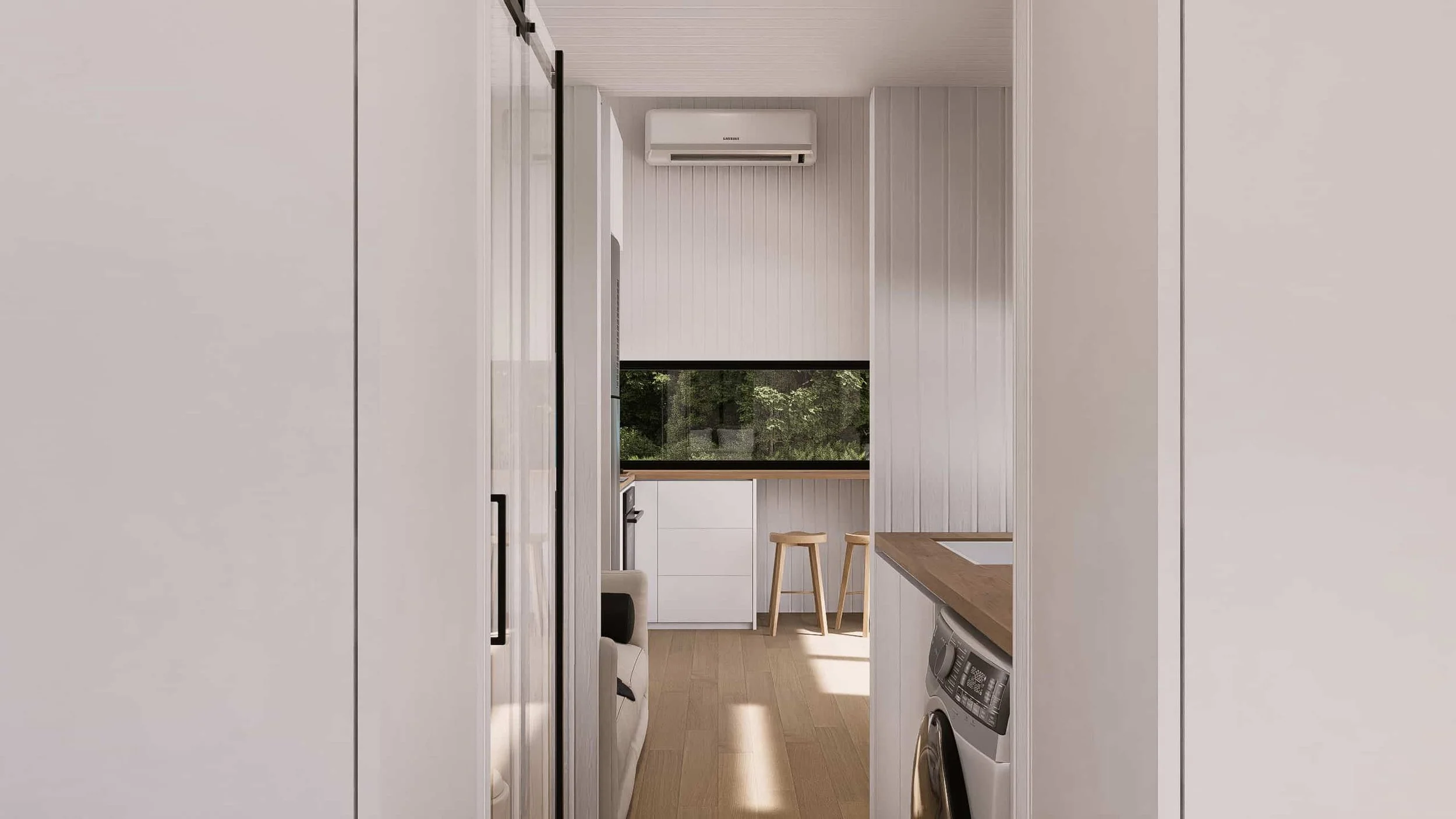 Maple 9.0 is a single level 1-bedroom Tiny Home by Oz Tiny Homes in Australia, designed for off-grid living with a modern timber look and double-glazed windows