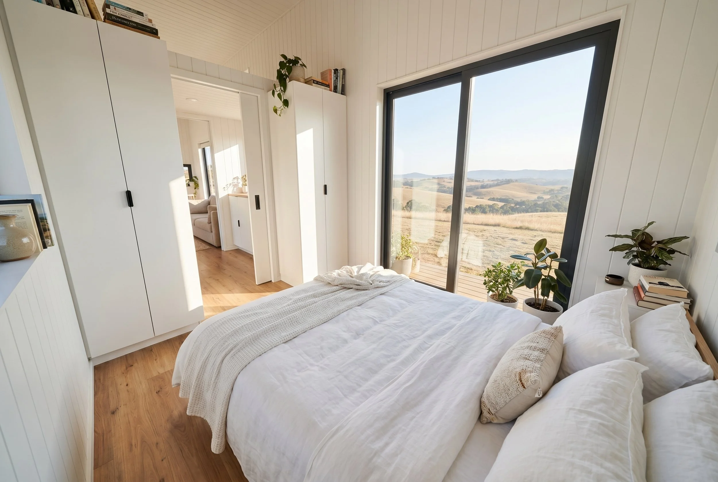 Maple 9.0 is a single level 1-bedroom Tiny Home by Oz Tiny Homes in Australia, designed for off-grid living with a modern timber look and double-glazed windows