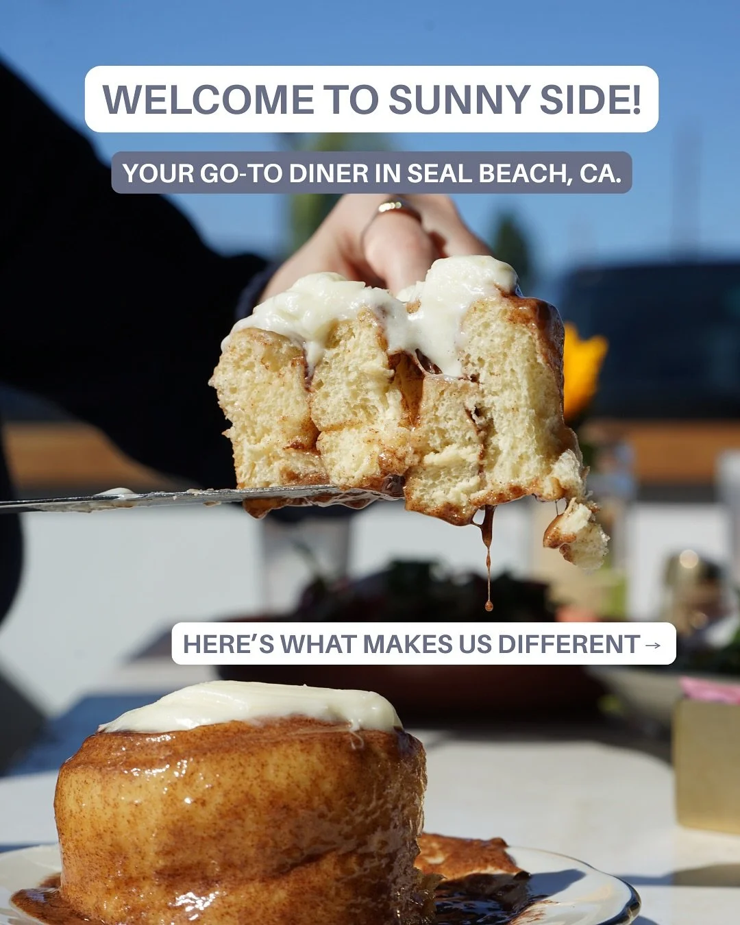 Allow us to reintroduce ourself! 

Stop by Sunny Side for breakfast, lunch, or just to grab an afternoon pick me up. We can&rsquo;t wait to serve you! 

#restaurant #ocrestaurant #sealbeach #orangecounty