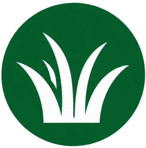 White grass icon on a green circular background.