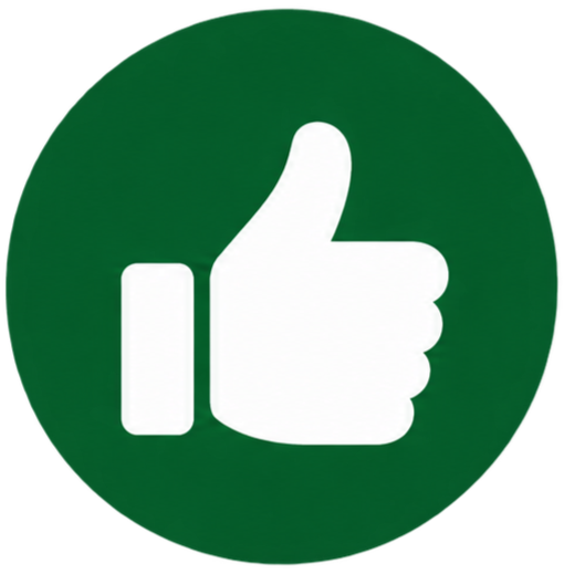 Green circular background with white thumbs-up icon
