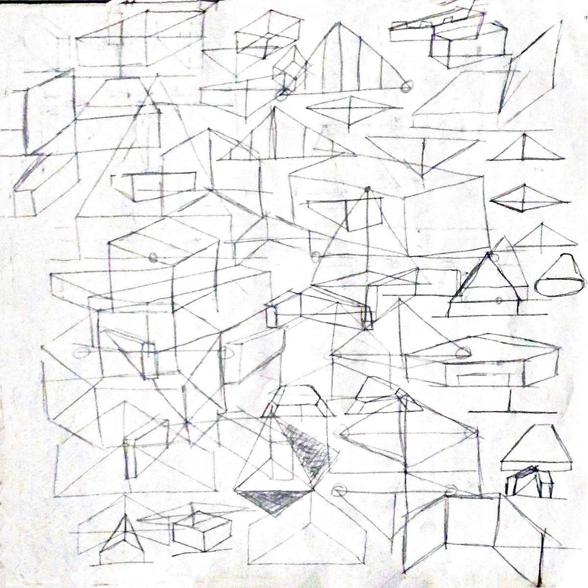 Piece Description_ Shapes & Perspective. Medium_ Graphite. Size_ 9 x12 Sketch Paper (Scanned). Purpose_ Shape & Perspective Study. Intent_ Perspective using geometric shapes copy.jpg