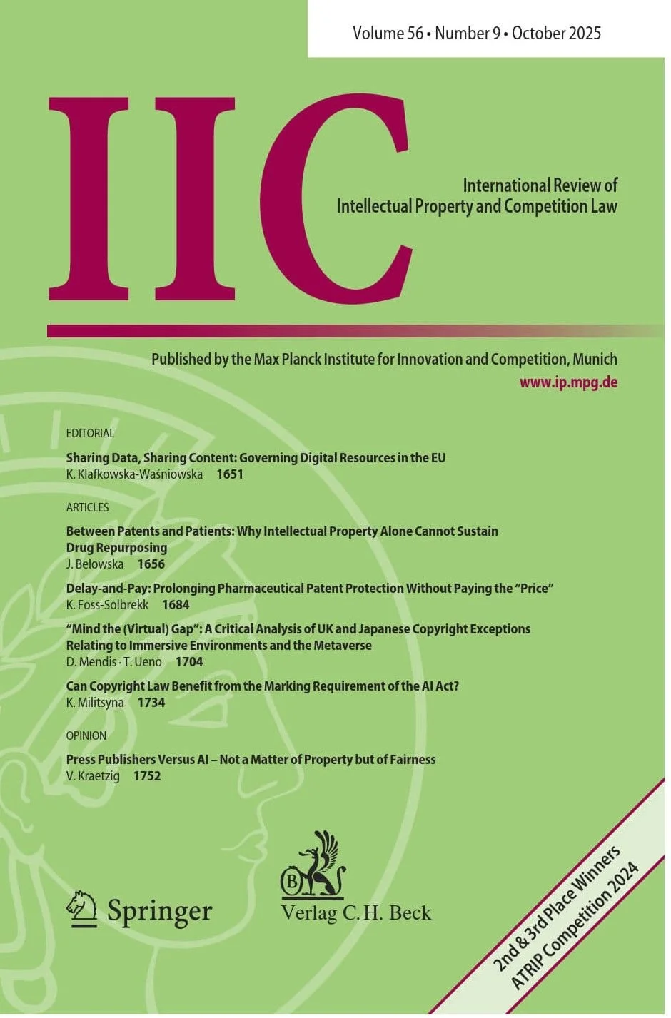 New article on copyright and Metaverse in the IIC