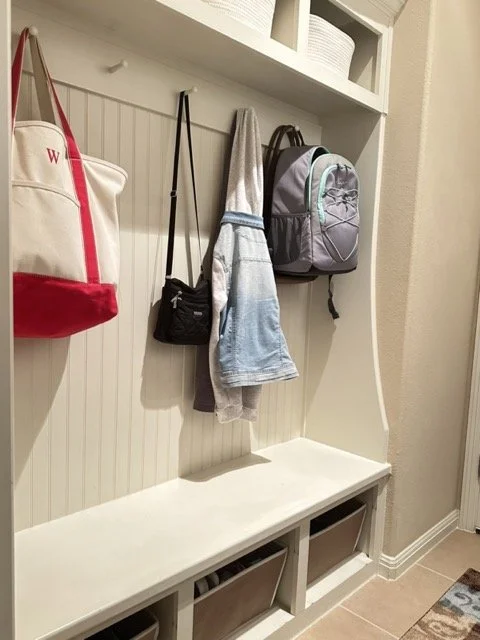 Mud room organization project by professional organizer in Huntsville, Texas