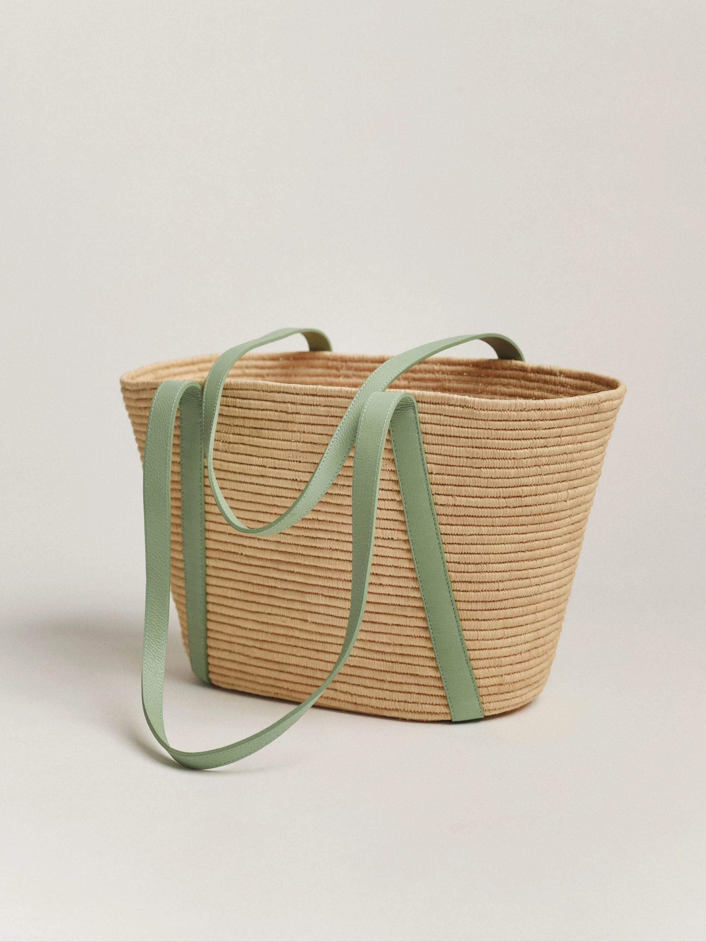 Max Bask | Raffia Basket Bag with Leather Straps | Aqua