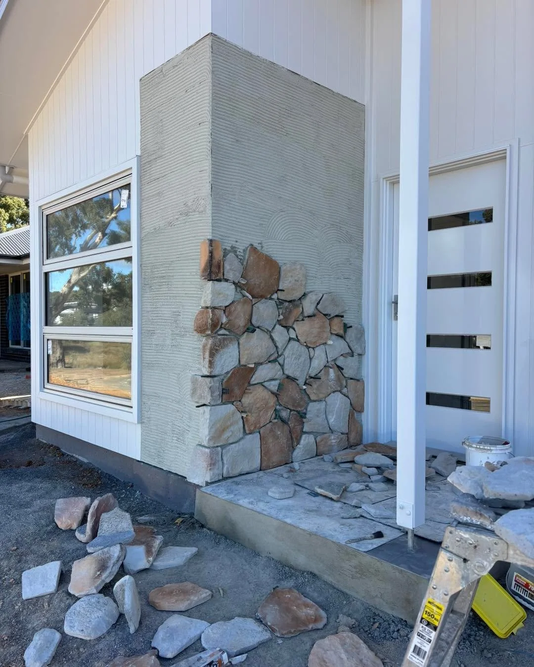 Had a little play with another stick on stone job whilst the big beach lime job settles in. It&rsquo;s oddly a very creative process, working with pieces of stone shaped concrete from a box. I really enjoy the challenge and love sneaking in a bit of 