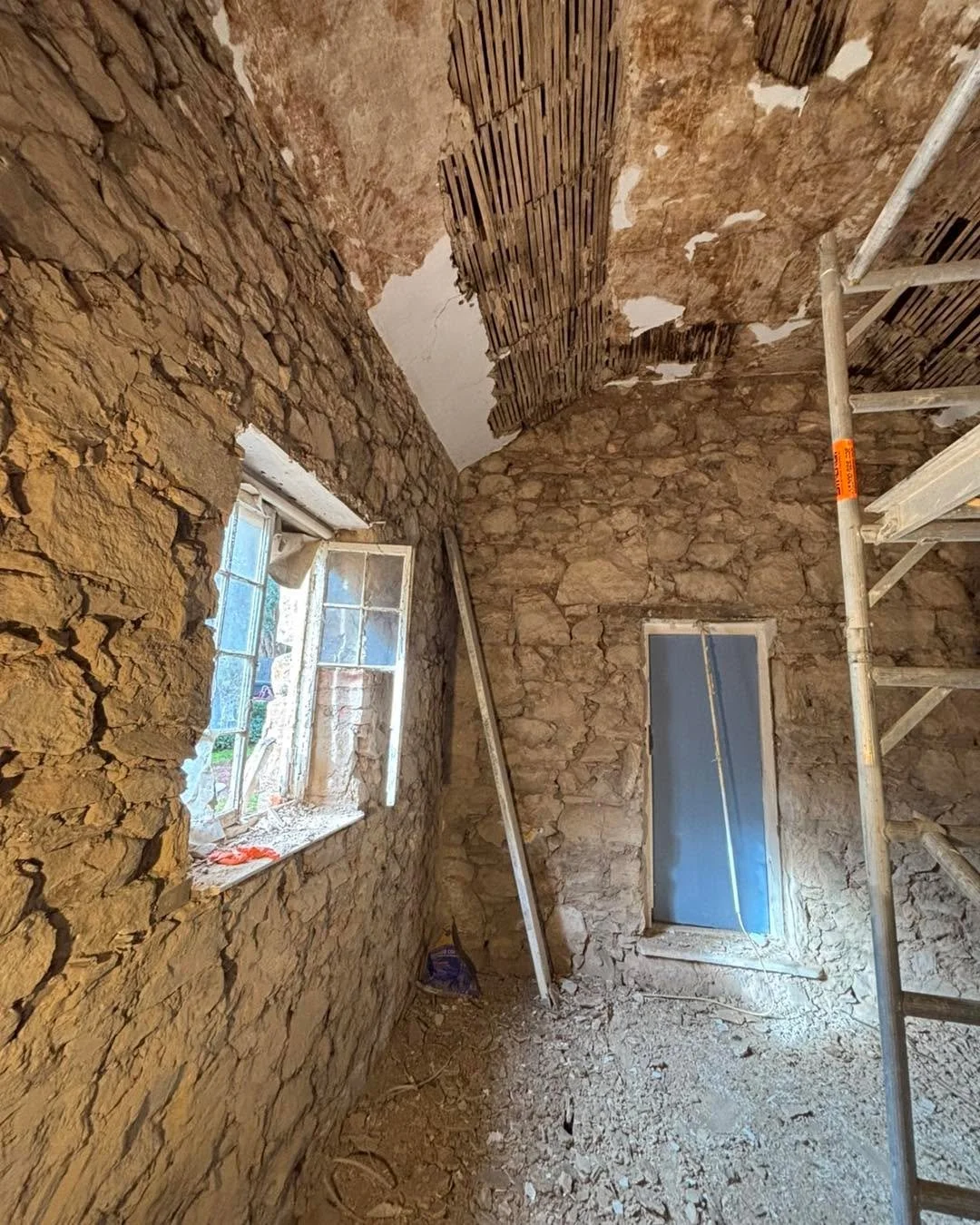 Renovation, restoration or just making a mess. All in a days work. Alison saving a little of the outside whilst I couldn&rsquo;t save the ceiling inside. Too many years of water coming in did little to dilute the possum wee, just added to the rot. Sh