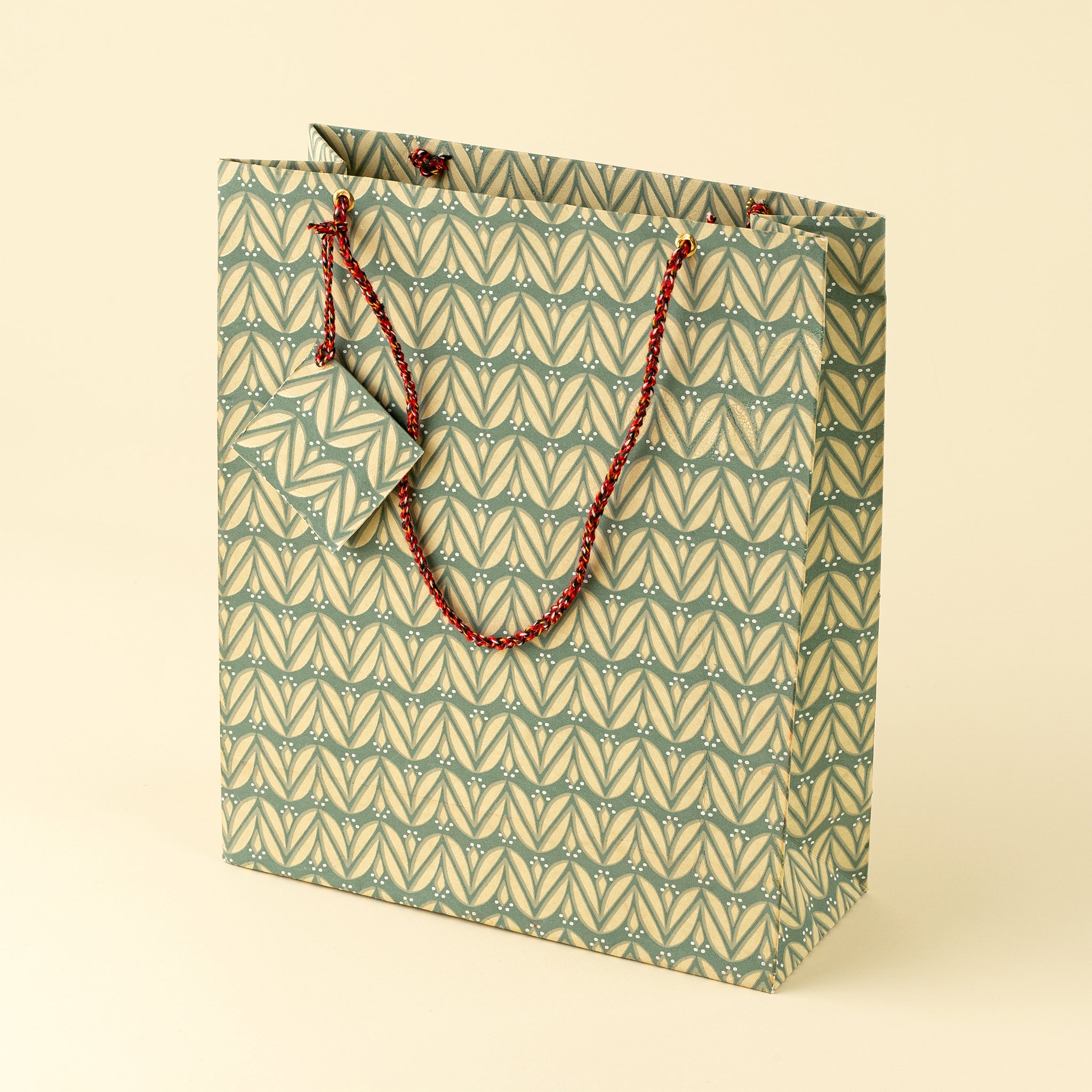 Laurel Block Print Gift Bag L, Emerald