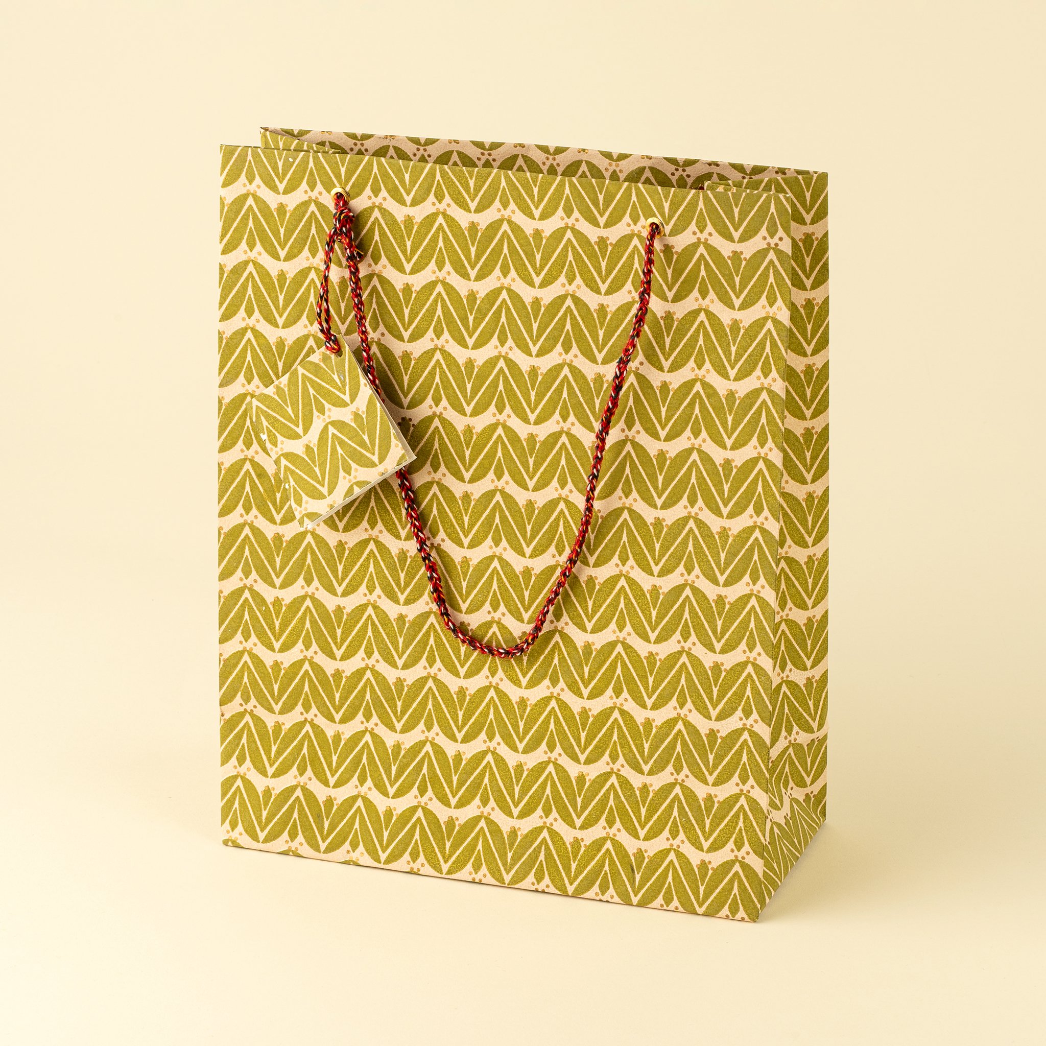 Laurel Block Print Gift Bag L, Olive