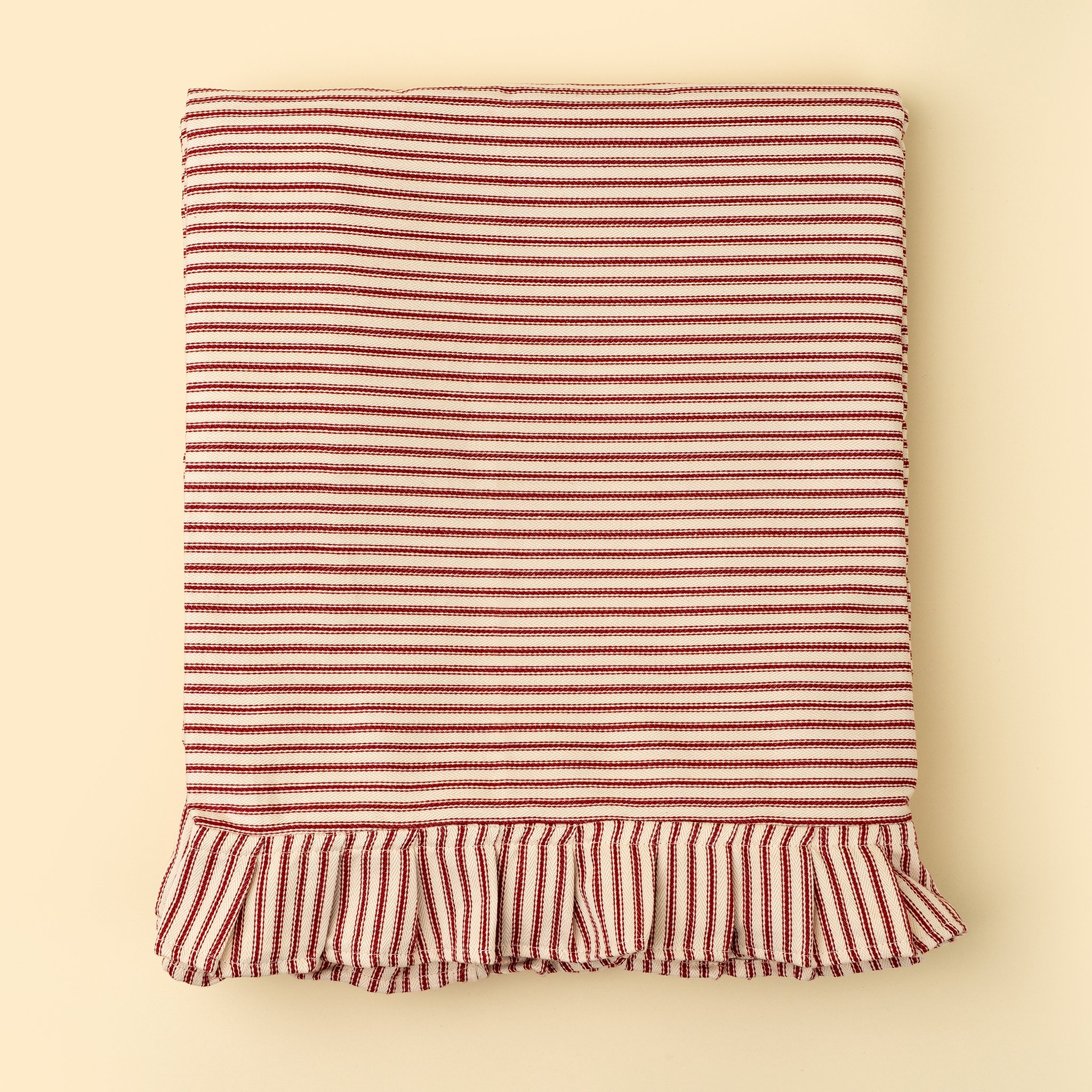 Red Ticking Ruffle Tablecloth - 110"L