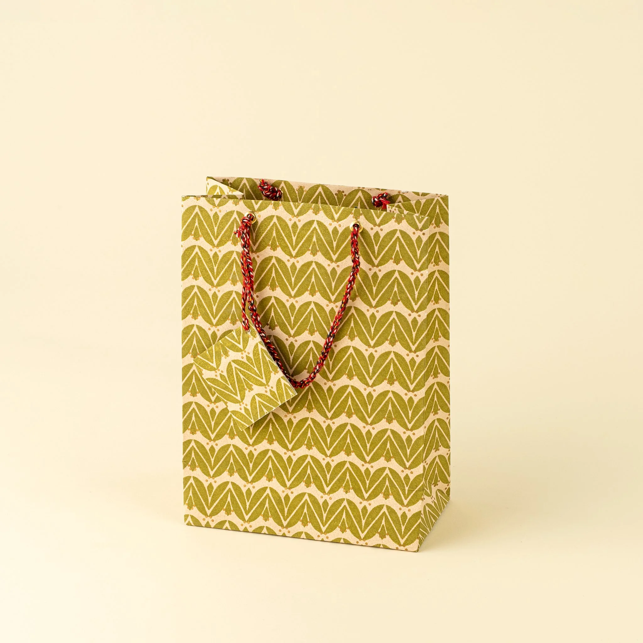 Laurel Block Print Gift Bag S, Olive