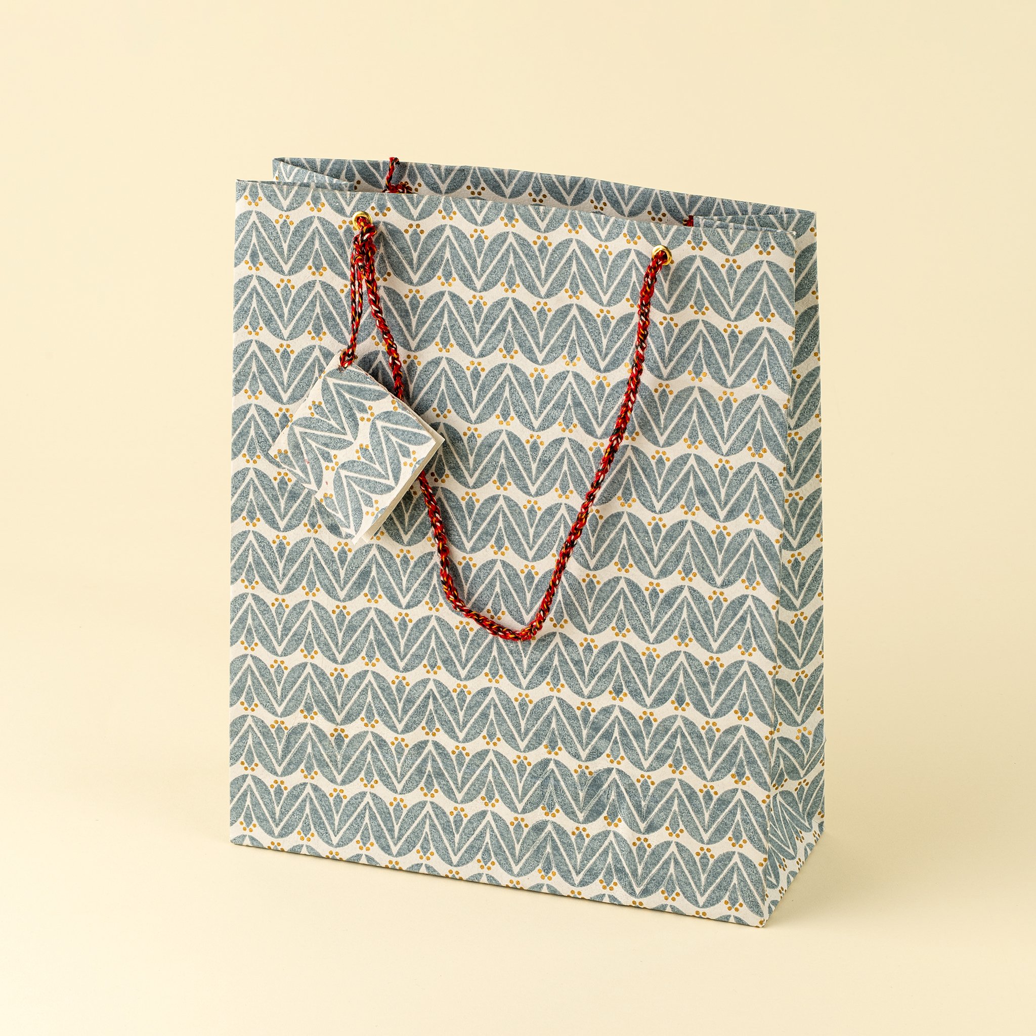 Laurel Block Print Gift Bag L, Light Blue