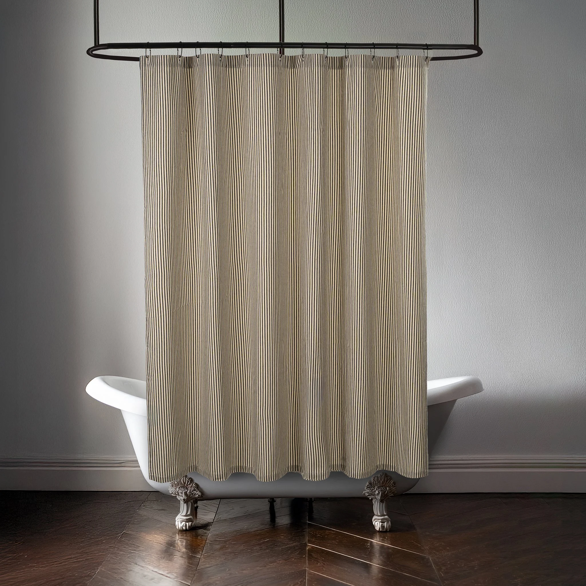 Black Ticking Shower Curtain