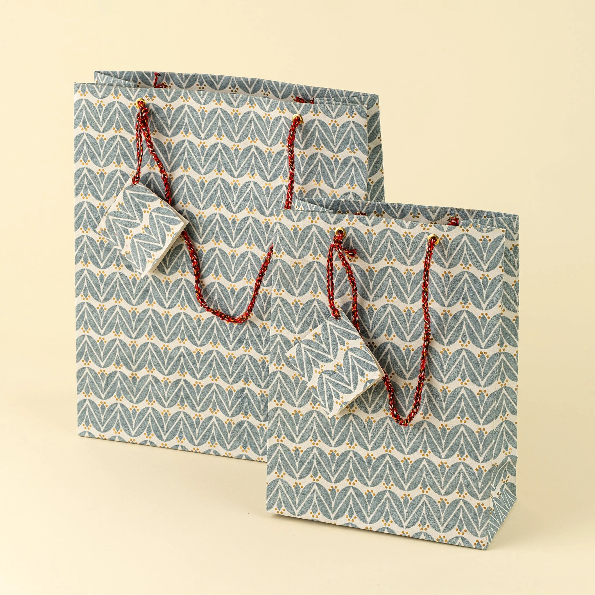 Laurel Block Print Gift Bag S, Light Blue