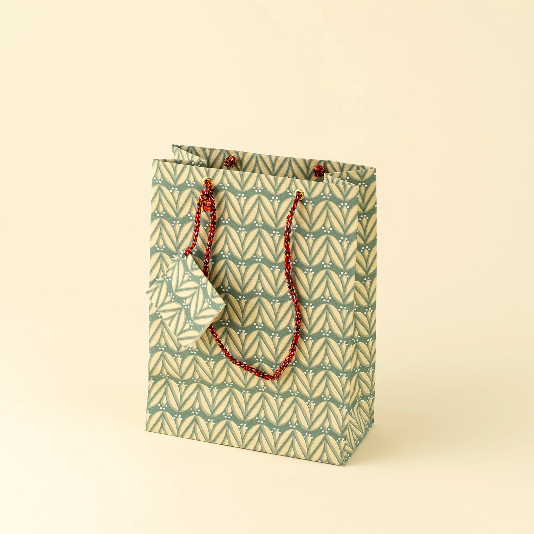 Laurel Block Print Gift Bag S, Emerald