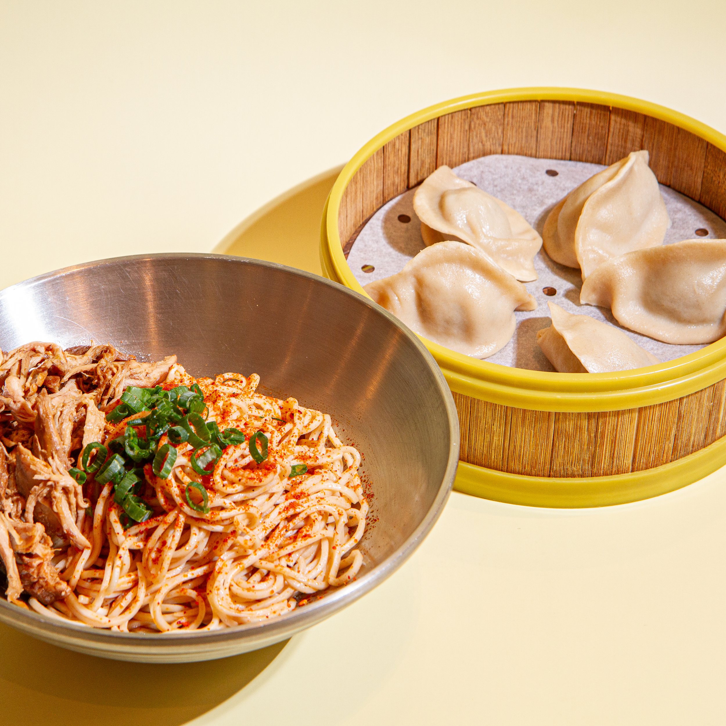 Tossed Noodles + Steamed Dumplings