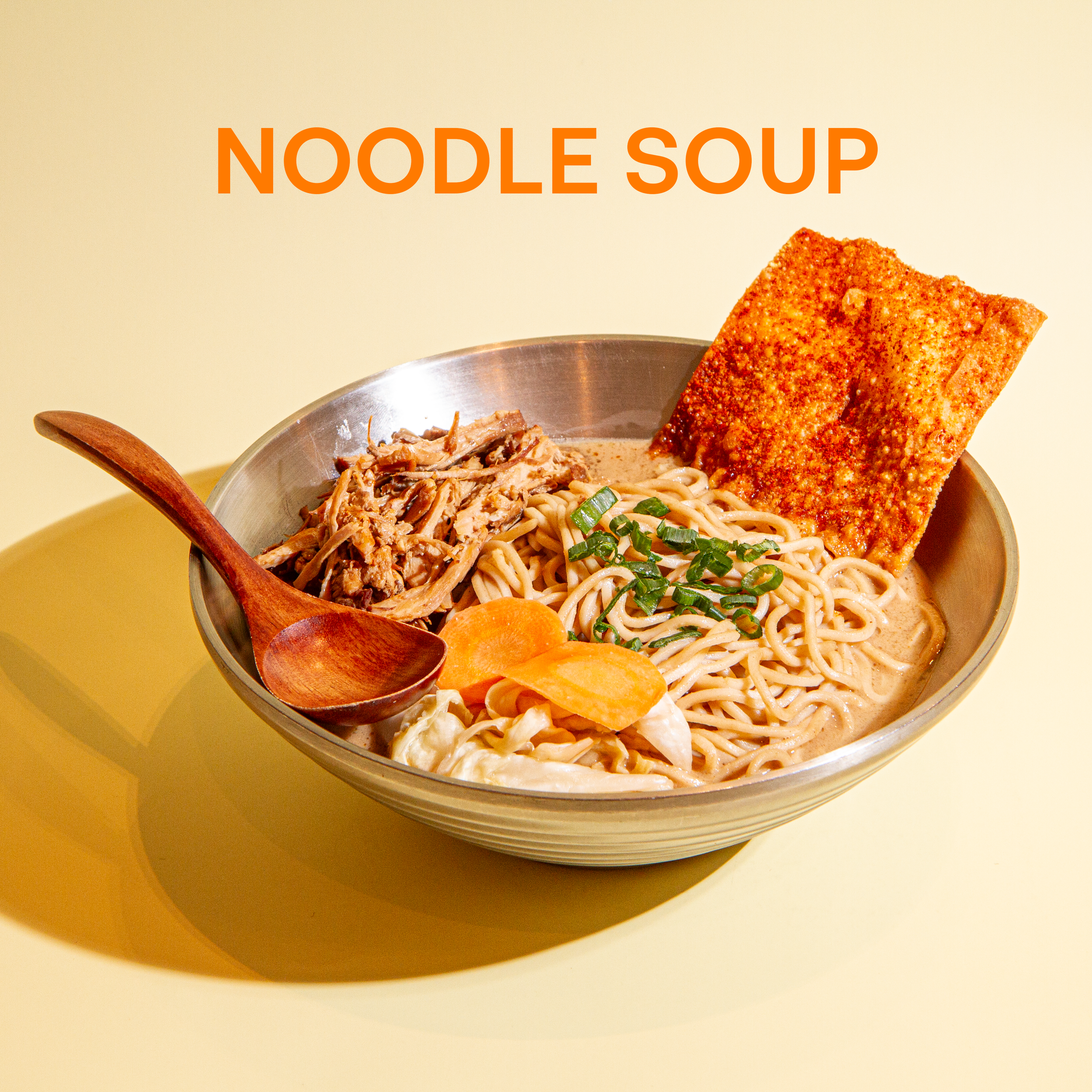 House-rolled noodles in a bowl of sesame, scallion, or mala broth (vegan broth) paired with your choice of braised chicken, pork or tofu protein. Topped with Taiwanese pickles, green onions, and crispy. 