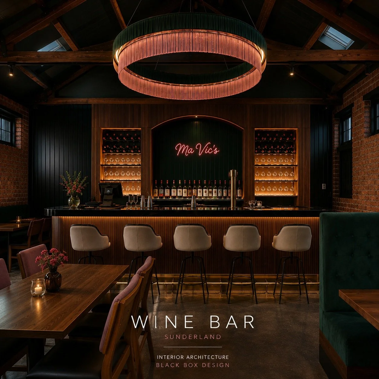 Wine bar at Sheepfolds Stables, Sunderland, by Black Box Design (visualisation)