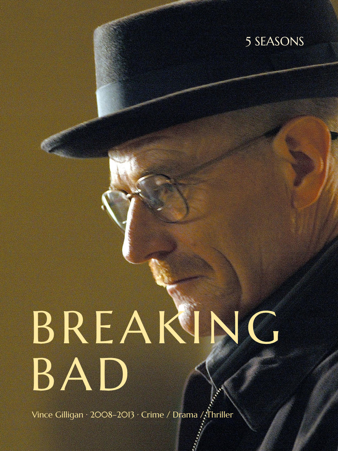 Breaking Bad

by Vince Gilligan
2008–2013
Crime Drama / Thriller

A chemistry teacher diagnosed with cancer begins producing methamphetamine to secure his family’s financial future, gradually transforming into a powerful criminal.
The series is famou