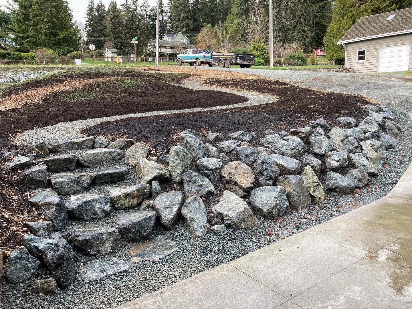 Stone wall and steps before planting