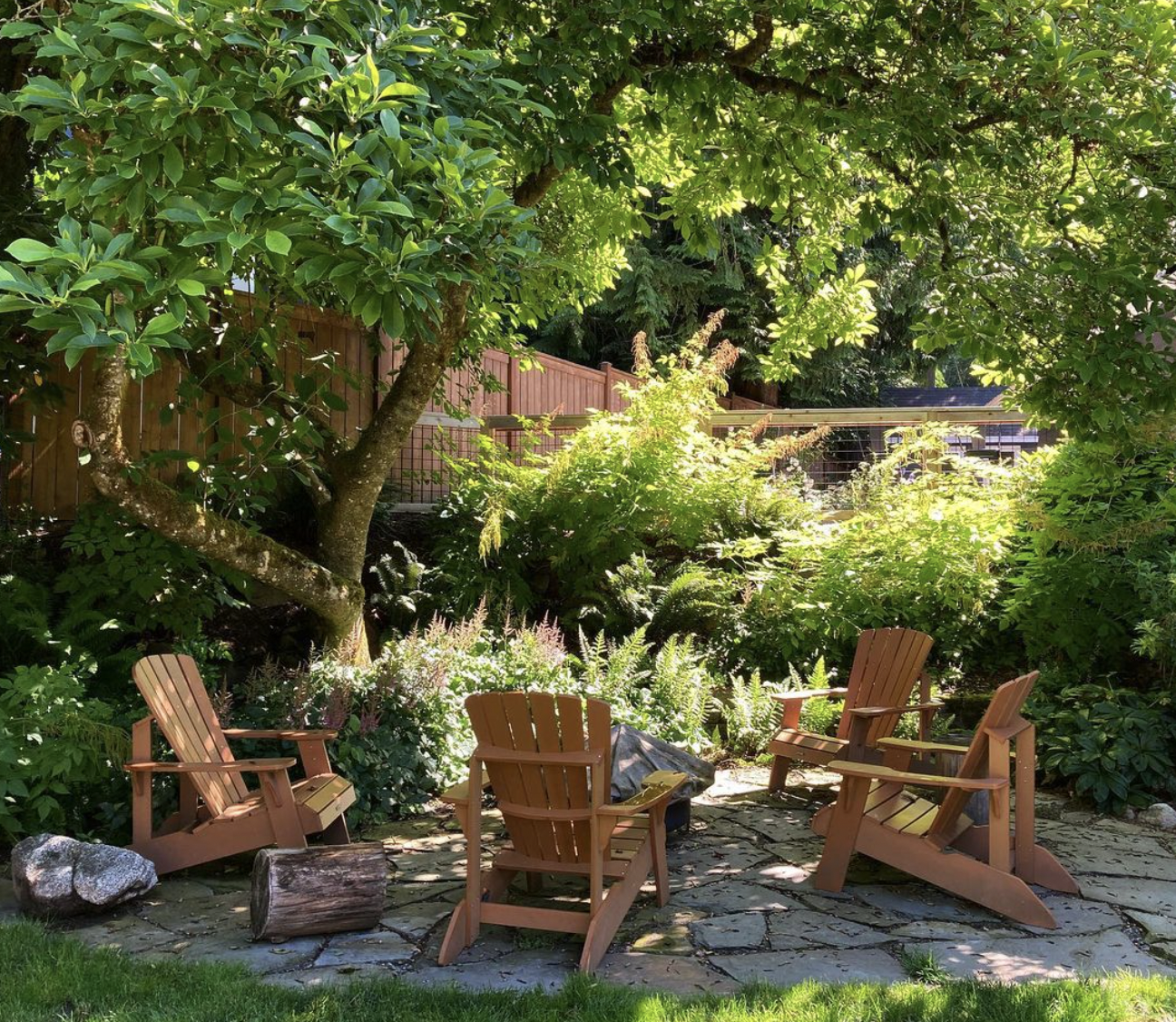 Patio under a magnolia tree