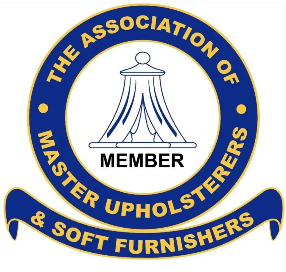 Seal of The Association of Master Upholsterers & Soft Furnishers featuring a tent illustration and the text 'MEMBER'.